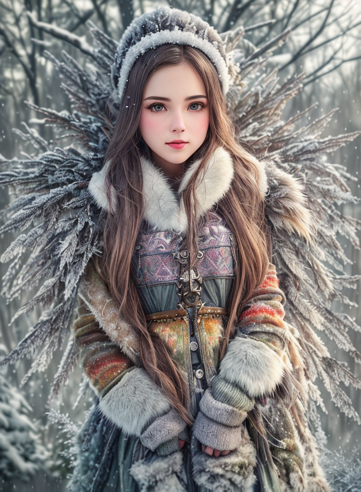 A woman in a fur coat and hat standing in the snow - SeaArt AI