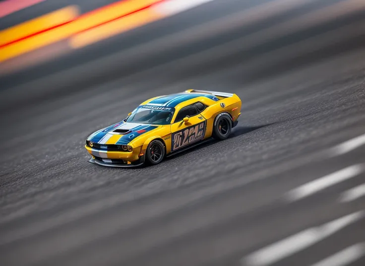 ((((Tilt-Shift racing track view)))), sparks from under the wheels, High detail RAW color art, (((multicolor dodge challenger racing))), nitro acceleration, (((night winter alps))), (((ultradetaled))), (((Tattoo, airbrushing))), ((cyberPunk)), ((night trail from high-speed driving)), ((magical atmosphere)), ((wide screen)), wallpaper 8k, (smoke from under the wheels), ((mirror surfaces)), tokyo drift, need for speed, streaks of light, raytracing, subsurface scattering, diffused soft lighting, shallow depth of field, by (Oliver Wetter), photographed on a Canon EOS R5, 500mm lens, F/2.8, ((sharp focus bokeh)),((((Tilt-Shift racing track))))