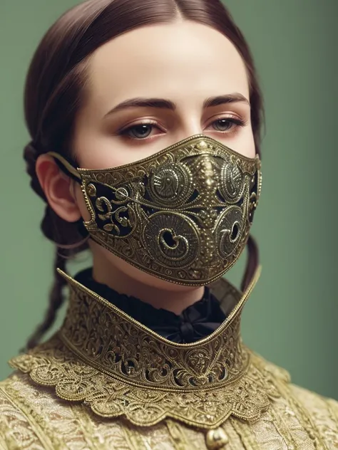 close up, victorian era, medical mask, cinematography, crafted, elegant, meticulous, magnificent, maximum details, extremely hyper aesthetic, intricately detailed