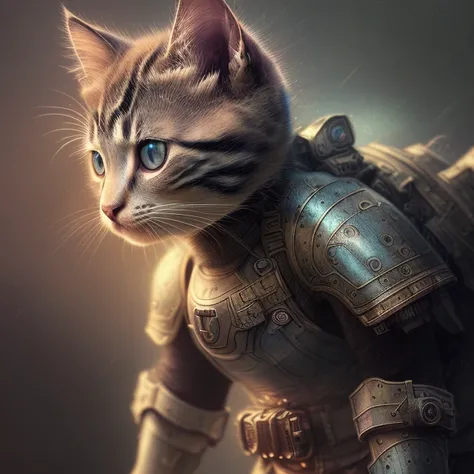 kitten in the armor of the future, (dark shot:1.17), epic realistic, faded, ((neutral colors)), art, (hdr:1.5), (muted colors:1.2), hyperdetailed, (artstation:1.5), cinematic, warm lights, dramatic light, (intricate details:1.1), complex background, (rutkowski:0.8), (teal and orange:0.4)