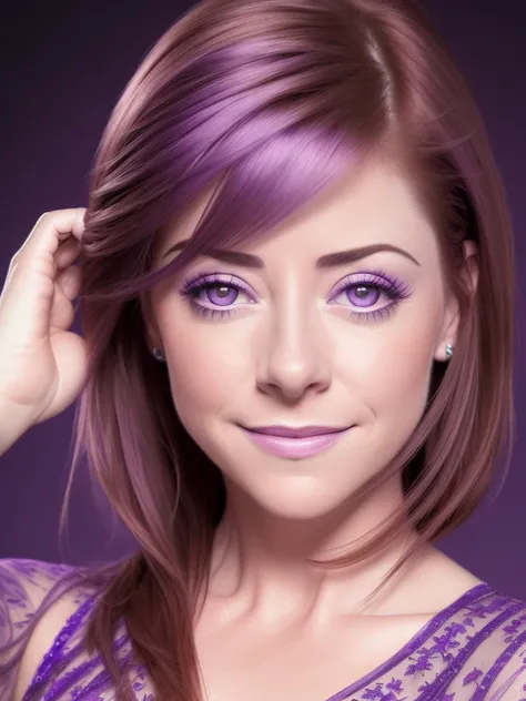 (Ultra detailed:1.3),(Energetic:1.3) photo of Alyson Hannigan, ((see-through)),(Purple hue:1.3),(close portrait:1.3),(Feminine:1.4),(beautiful:1.4),(attractive:1.3),handsome,calendar pose,perfectly detailed eyes,studio lighting,thematic background