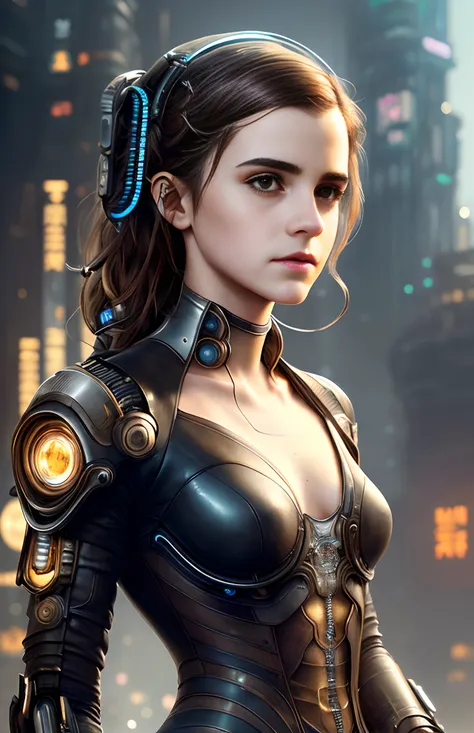 (half body) the perfect human model cute (Emma Watson) posing, accurate details, detailed face, fantasy, dramatic, intricate, elegant, highly detailed, digital painting, artstation, concept art, smooth, sharp focus, illustration, art by gustave dore, octane render, 4k, (cyberpunk:1.4), (solo:1.4), perfect eyes, perfect mouth