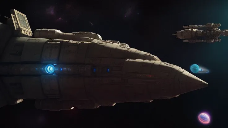 Spaceship in outer space, space station in the background, detail, Pengzhen Zhang artstation, warhammer 40000, trending on artstation, artstationhd, artstationhq, 4k, 8k, sci fi