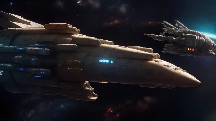 Spaceship in outer space, space station in the background, detail, Pengzhen Zhang artstation, warhammer 40000, trending on artstation, artstationhd, artstationhq, 4k, 8k, sci fi
