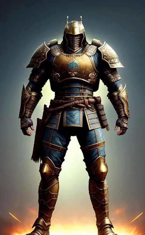 samurai in the armor, (dark shot:1.17), epic realistic, faded, ((neutral colors)), art, (hdr:1.5), (muted colors:1.2), hyperdetailed, (artstation:1.5), cinematic, warm lights, dramatic light, (intricate details:1.1), complex background, (rutkowski:0.8), (teal and orange:0.4),((full body:1.9)), by Blizzard entertainment, (massive armor), big armor, large samurai armor:1.9, wearing samurai helmet, low light, facing camera, big muscles, muscled body, badass, badass style, steam punk, lot of details, detailed armor, large shoulders, large arms, large, limbs, half side portrait, darck background, night time