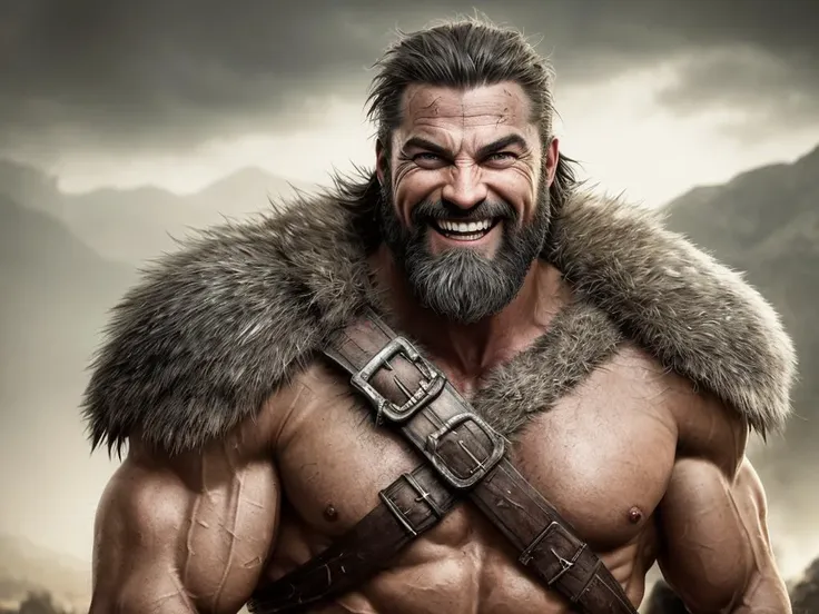 a portrait of a laughing, toxic, muscle, gladiator, elder, epic realistic, faded, (((hdr))), hyperdetailed, cinematic, warm lights, intricate details, muscle