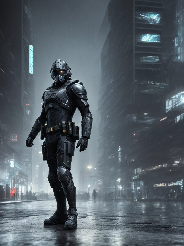 hyperrealistic dark photoshot of (((full body))), homeless (( s.w.a.t)), mask, helmet, black glasses, M16, posing, agressive view, acsonometric direction pose, ((futuristic minimalistic wet city architecture background)), overdetailed texture, hdr+, 8k, QHD, backlighting, glow, unreal engine, dynamic lighting, beautyfull refraction, ((low-key lighting, dimly light)), (vignette), (((intricate armor electric components covering surface texture ))), (((panorama view)))