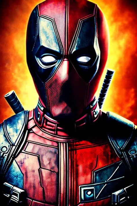 epic realistic, photo, faded, complex stuff around, intricate background, deadpool, portrait, comic book style, incredible comic superhero , cinematic lighting