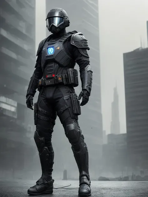 hyperrealistic acsonometric dark photoshot of  (((full body))), homeless (( s.w.a.t)), mask, helmet, black glasses, M16, agressive view, acsonometric pose, ((futuristic minimalistic wet city architecture background)), overdetailed texture, hdr+, 8k, QHD, backlighting, glow, unreal engine, dynamic lighting, beautyfull refraction, ((low-key lighting, dimly light)), (vignette), (((intricate armor electric components covering surface texture ))), (((panorama view)))