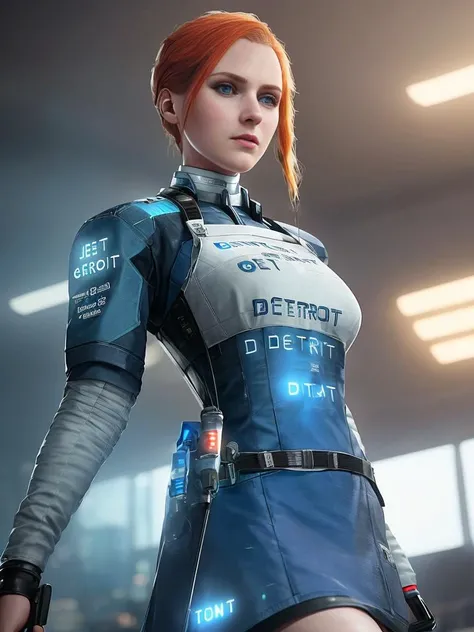 ((detroit become human)), (Kara), maid, freckles, apron, big breast, amazing body, pronounced feminine feature, legwear suspenders, close up, insane details, intricate details, hyperdetailed, low contrast, soft cinematic light, dim colors, exposure blend, hdr, front, room background