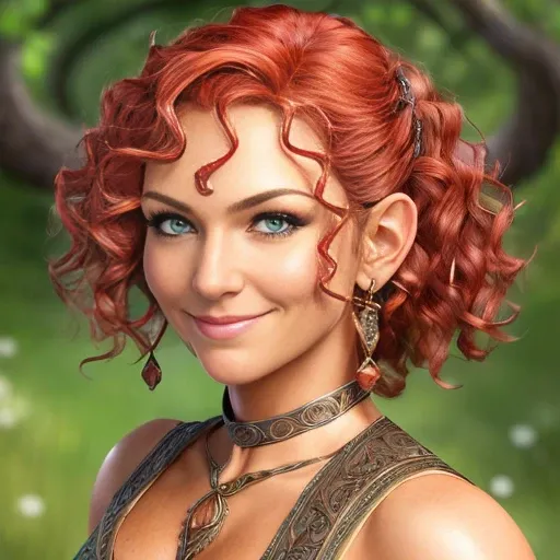 ((smirk))(((Front Facing View))), full body, (Highly Detailed, HD), Beautiful, Stunning, (Portrait:1.2), Character, feminine features, (adult), figure, mischevious expression, ((tan)) skin, long (blonde) hair, ((smirk)), smile, confident, (self-assurance), ((Symmetrical Detailed Eyes)), (soft light:1.3), glow sun effect, (((Front Facing View))), (Highly Detailed, HD), Beautiful, Stunning, Portrait, Character, (hobbit), feminine features, Woman, (adult), figure, mischevious expression, jovial air, ((tan)) skin, green eyes, short curly ((red)) hair, (smirk), smile, confident, self-assurance, (Symmetrical Detailed Eyes)