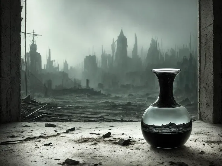 dark photoshot, hyperrealistic (((portrait))) of glass 1vase refraction, postapocalyptic ruins background,(((HDR+))), 4mm, 8k textures, soft cinematic light, adobe lightroom, photolab, hdr, intricate, elegant, highly detailed, sharp focus, ((((cinematic look)))), soothing tones, insane details, intricate details, hyperdetailed, low contrast, soft cinematic light, dim colors, exposure blend, faded, slate atmosphere