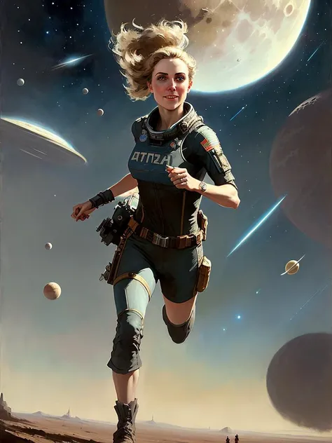wite skin, (tomboy running on the moon in low gravity), big eyes, cheeky smile, medium chest, space, view of planet earth and orbital staton, pigtail
beautiful face, (detailed skin, skin texture), (muscle), burning asteroids fall, ussr communism style,
professional majestic oil painting by Ed Blinkey, Atey Ghailan, Studio Ghibli, by Jeremy Mann, Greg Manchess, Antonio Moro, trending on ArtStation, trending on CGSociety,
intricately detailed, fine details, hyperdetailed, raytracing, subsurface scattering, diffused soft lighting, shallow depth of field, by (Oliver Wetter)
