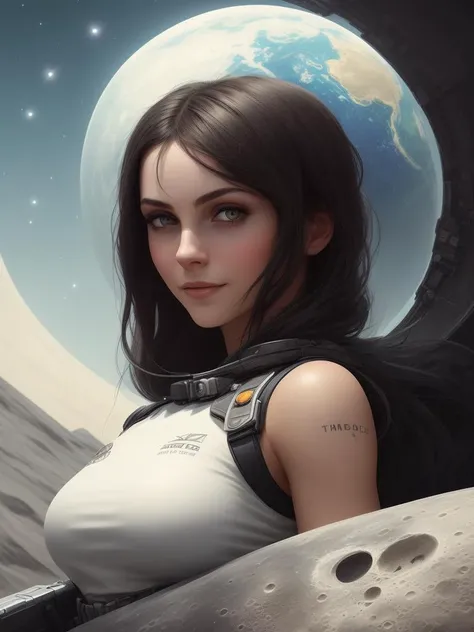wite skin, (tomboy lies on a lounger on the moon), big eyes, cheeky smile, medium chest, space, view of planet earth, coal black hair
beautiful face, (detailed skin, skin texture), (muscle), asteroids fall
professional majestic oil painting by Ed Blinkey, Atey Ghailan, Studio Ghibli, by Jeremy Mann, Greg Manchess, Antonio Moro, trending on ArtStation, trending on CGSociety,
intricately detailed, fine details, hyperdetailed, raytracing, subsurface scattering, diffused soft lighting, shallow depth of field, by (Oliver Wetter)