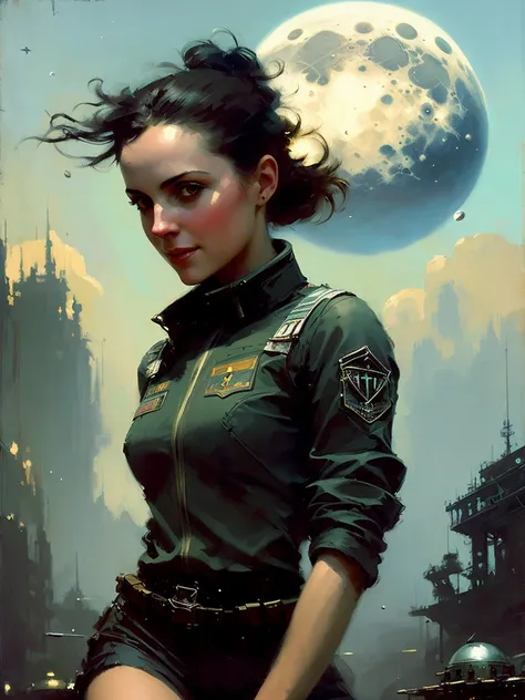 wite skin, (tomboy running on the moon in low gravity), big eyes, cheeky smile, medium chest, space, view of planet earth and orbital staton, black hair, pigtail
beautiful face, (detailed skin, skin texture), (muscle), burning asteroids fall, ussr style,
professional majestic oil painting by Ed Blinkey, Atey Ghailan, Studio Ghibli, by Jeremy Mann, Greg Manchess, Antonio Moro, trending on ArtStation, trending on CGSociety,
intricately detailed, fine details, hyperdetailed, raytracing, subsurface scattering, diffused soft lighting, shallow depth of field, by (Oliver Wetter)