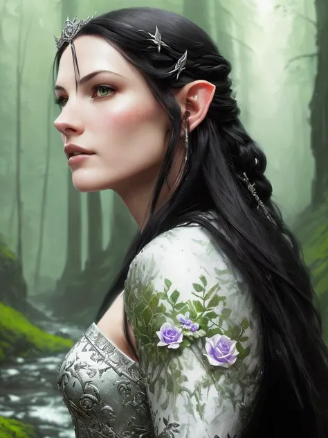 High detail RAW color art, animation, (((side view)), white skin, Liv Tyler as Arwen, ((crosses the river)), sequoia forest, portrait, elf, ((cartoon style)), ((lord of the rings)), silver tiara, (elegant beautiful face), (violet silk elven dress), ((long black hair)), (detailed skin, skin texture), elf, magical atmosphere, (muscle), skull covered with moss on background
intricately detailed, fine details, hyperdetailed, raytracing, 
Atey Ghailan, by Jeremy Mann, Greg Manchess, Antonio Moro, trending on ArtStation, trending on CGSociety, Intricate, High Detail, Sharp focus, dramatic, photorealistic painting art by midjourney and greg rutkowski, bokeh on background