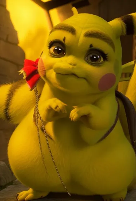Shrek AND Pikachu, Live Action Pikachu Movie, humanoid, yellow skin, high quality, bulging eyes