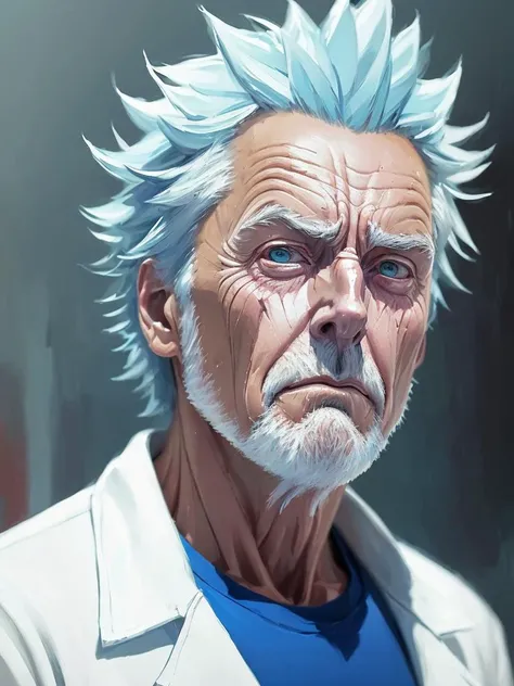 (Rick Sanchez portrait), old man, rick and morty universe, ((wearing in a white coat of a scientist, blue t-shirt)), (muscular:1.8), blue portal
Atey Ghailan, by Jeremy Mann, Greg Manchess, Antonio Moro, trending on ArtStation, trending on CGSociety, Intricate, High Detail, Sharp focus, dramatic, photorealistic painting art by midjourney and greg rutkowski, bokeh on background