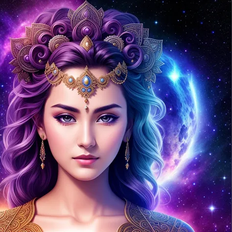 direct look, [male | female] powerfull god, creator of the universe, galaxy, intricate details, close up portrait, rich background