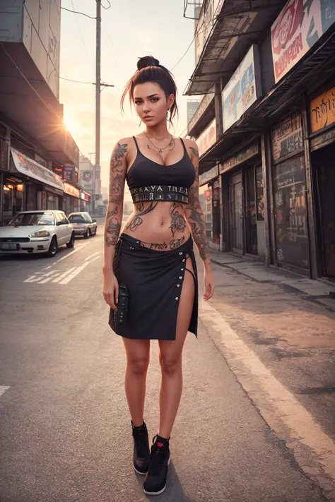 20 year old woman, (More realistic skin texture:1.2), natural skin textur, tanned skin, ponytail hairstyle
(frightened:1.2), kat sweets poses, leaning, sexy photo, Cloth & Dress, (Tattoo), nvinkpunk Detailed cyberpunk city, sunset
lightroom