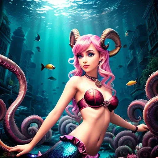 (cute harlequin mermaid woman)++, (fish tail), symmetrical eyes, pinup girl poses, pink underwater hair, cute pink nose, solo female, sitting, seductive, soft tummy, (beautiful face:1.3), Cher, steampunk world, underwater, orange glowing apocalypse underwater ((((Shub-Niggurath))))++ monster in city ruins scene, polluted water, Syzygy, clockwork fish, glittering skin, 4k resolution, hyper-realistic, ultra-detailed, dark ambiance, night, detailed acrylic, intricate complexity, photorealistic, orange rays of light through darkness, (detailed skin, skin texture), (intricately detailed, fine details, hyperdetailed), (bloom:0.6), raytracing, subsurface scattering, volumetric dust, Key light, ember backlight, photography 400 ISO, film grain, 30mm lens RAW aperture f2, highly detailed