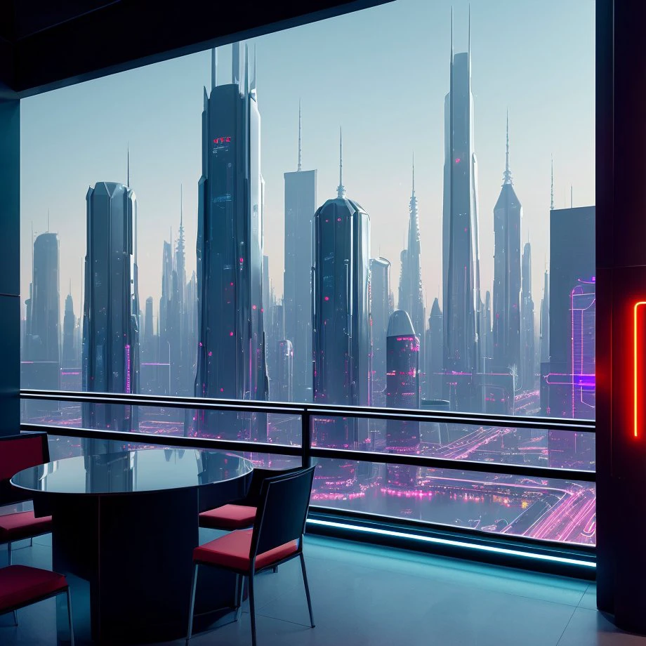 Urban landscape photograph of ( A futuristic space station, with gleaming metal halls and neon-lit cafes) ultra-realistic, by thomas cole, cinematic, atmospheric, composition, cityscape, sense of wonder, 8k