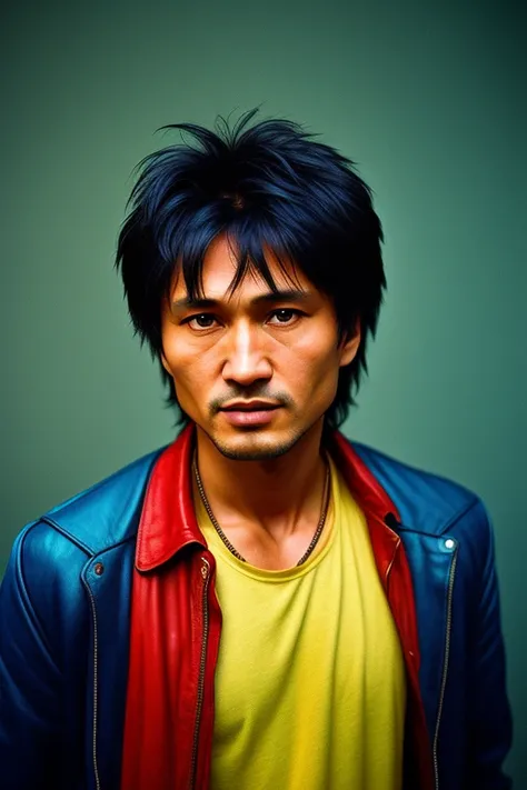 Viktor Tsoi was a Soviet singer and songwriter who co-founded Kino, one of the most popular and musically influential bands in the history of Russian music., (anime), (illustration), cartoon, detailed, lightroom, natural, perfect, [oliver wetter|(kodak portra:0.08)|(leibovitz:0.6)], raw, intricate, high quality, mamiya, exposure blend