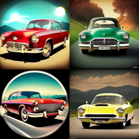 retro car, retro photo, round headlights, hills backround