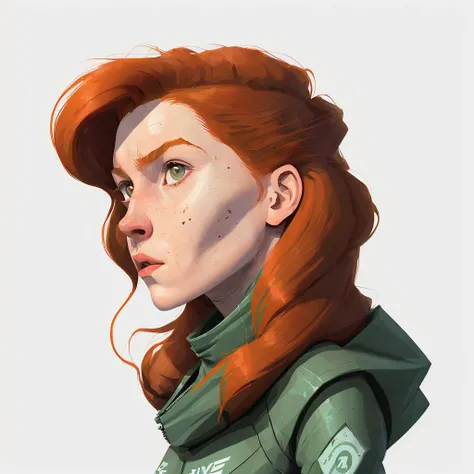 long Red-haired white 17-year-old girl, big hazel eyes, sf suit, sci-fi style, Dark Horse Comics <lora:samdoesartsSamYang_offsetRightFilesize:0.8> <lora:arcaneStyleLora_offset:0.2> charturnerv2 512paintstyle3-light