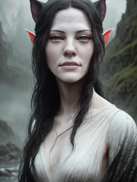 (young Liv Tyler:1.2) as Arwen from LOTR walks along the river, (elf ears), white skin, blush, (cheeky smile),
visible nipples through white transparent silk air dress
slate atmosphere, cinematic, dark shot, muted colors, film grainy, insane details, intricate details, hyperdetailed,
((cartoon style)), mystical, elegant, beautiful face, long black hair,
danger, (fear and horror), mordor, creepy, darkest terror background,
(detailed skin, skin texture), intricately detailed, fine details, hyperdetailed, raytracing, subsurface scattering, diffused soft lighting, shallow depth of field, by (Oliver Wetter)
Intricate, High Detail, Sharp focus, dramatic, photorealistic painting art by midjourney and greg rutkowski,