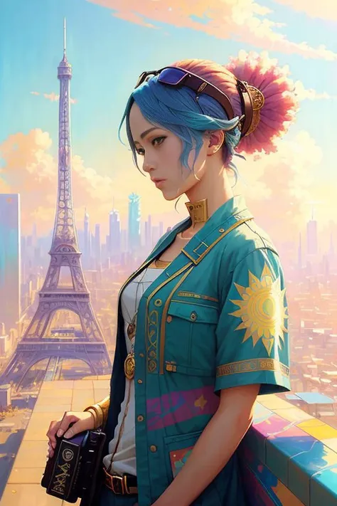 Beautiful anime painting of solarpunk summer chill day, by tim okamura, victor nizovtsev, greg rutkowski, noah bradley. trending on artstation, 8k, masterpiece, graffiti paint, fine detail, full of color, intricate detail, golden ratio illustration