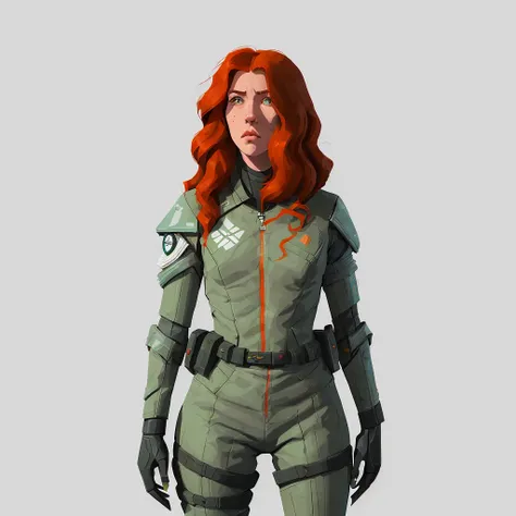 long Red-haired white -yeld gi big hazel eyes, sf suit, sci-fi style, Dark Horse Comics <lora:samdoesartsSamYang_offsetRightFilesize:0.8> <lora:arcaneStyleLora_offset:0.2> charturnerv2 512paintstyle3-light