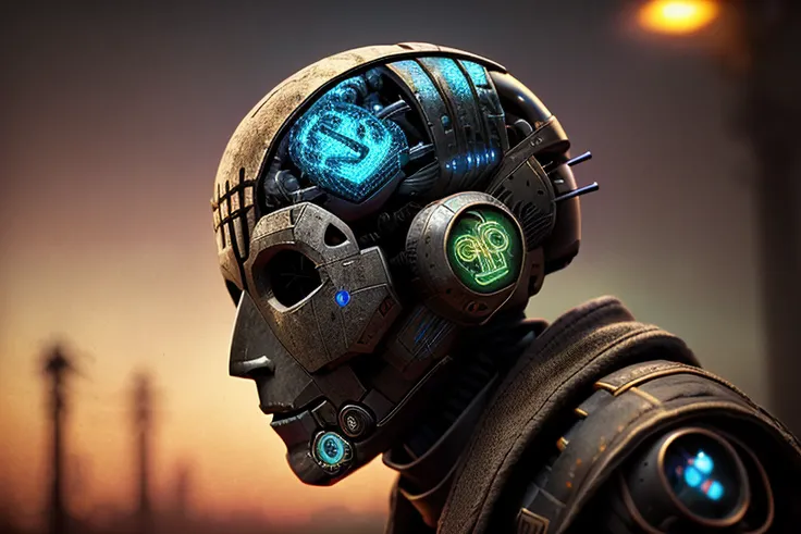 black dummy without a face, ((((with mechanical brains in head)))), warrior, weapon, cybernetics, many oil and electric hoses, apocalypse after war atmosphere in the background, many colorful lights on the background,
(closeup:0.08), epic realistic, epic pose, bokeh 4k textures, faded, neutral colors, muted colors, dimmed colors, film grainy, lut, technicolor, low contrast, ((((HDR++)))), ((((muted colors)))), ((((cinematic look)))), soothing tones, insane details, intricate details, intricate scene, artstation, hyperdetailed, cinematic shot, adobe lightroom, photolab, warm lights, dramatic light, vignette, complex background, dim colors, exposure blend, slate gray atmosphere, (vsco:0.3)