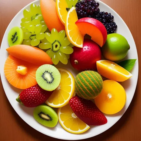 4k, lots of delicious tropical fruits with drops of moisture on table, a lot of details