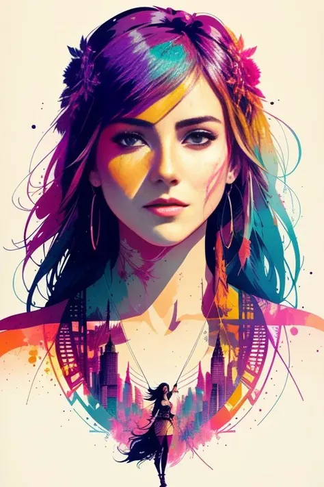 poster of warrior princess| standing on hill |centered| key visual| intricate| highly detailed| breathtaking| precise lineart| vibrant| panoramic| cinematic| Carne Griffiths| Conrad Roset