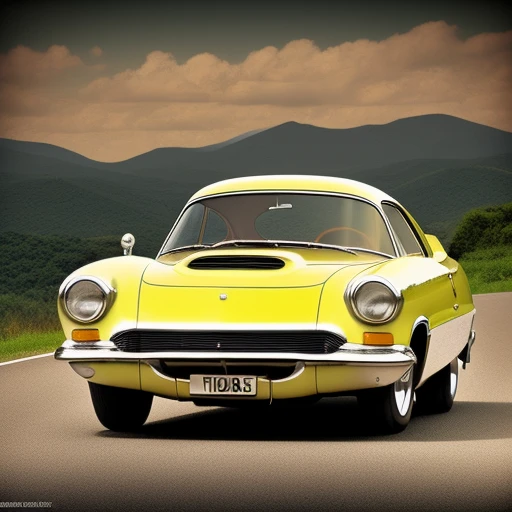retro car, retro photo, round headlights, hills backround
