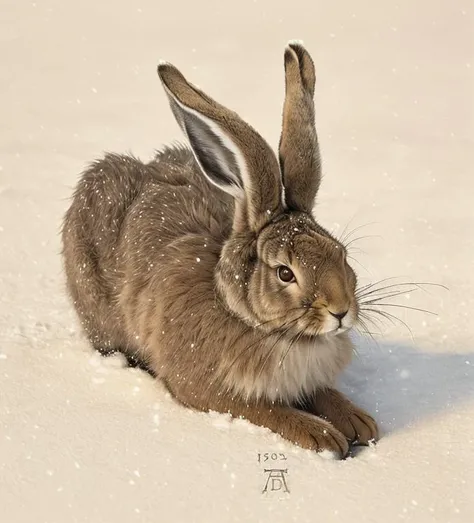a young hare, fluffy fur, snowy,
(masterpiece),(best quality:1.0), (ultra highres:1.0), detailed, cinematic composition, insane details, intricate details, hyperdetailed, 4k textures, 20 megapixel, Canon 5d, awardwinning photograph
