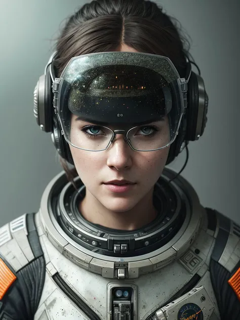 a portrait photo of a female with astronaut suit, dirty, intricate, sci fi glasses, highly detailed, digital painting, art station, concept art, smooth, sharp focus, epic realistic, 8 k, (intricate details, hyperdetailed:1.2), artstation, cinematic shot, vignette, (hdr:1.4), neutral colors, night, screen space refractions