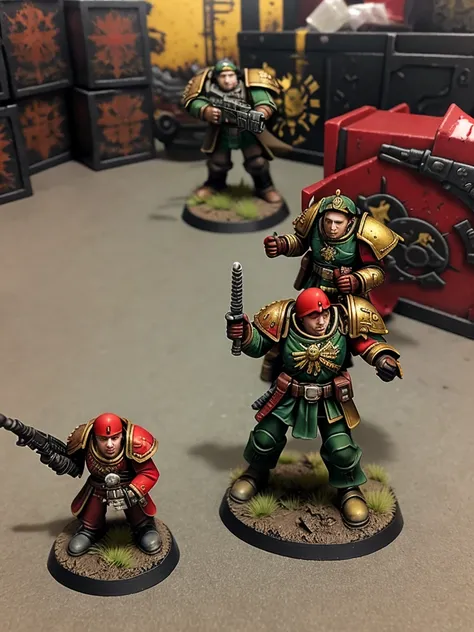 Warhammer 40k, solo, 1boy, wounded guardsman, blood splashes