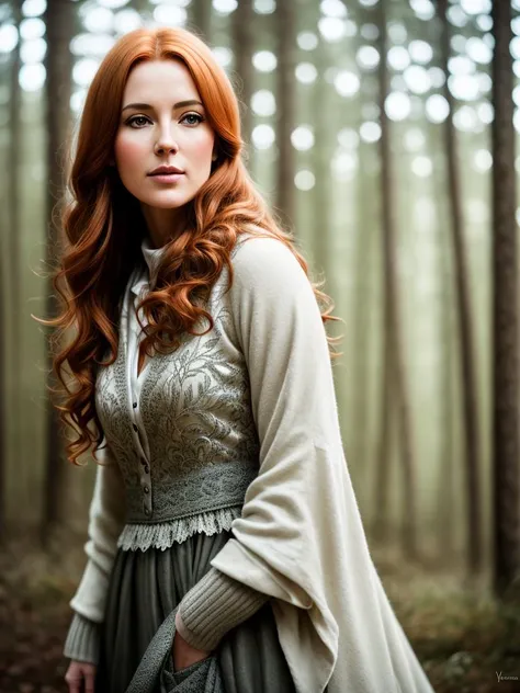 foxie european mature woman, ginger hair, winter forest, natural skin texture, 24mm, 4k textures, soft cinematic light, adobe lightroom, photolab, hdr, intricate, elegant, highly detailed, sharp focus, ((((cinematic look)))), soothing tones, insane details, intricate details, hyperdetailed, low contrast, soft cinematic light, dim colors, exposure blend, hdr, faded