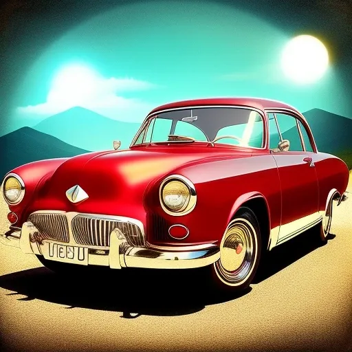 retro car, retro photo, round headlights, hills backround