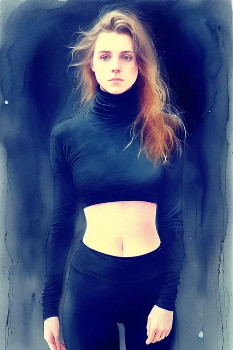 young german girl, black footed leggings, Agnes Cecile, high resolution, black turtleneck