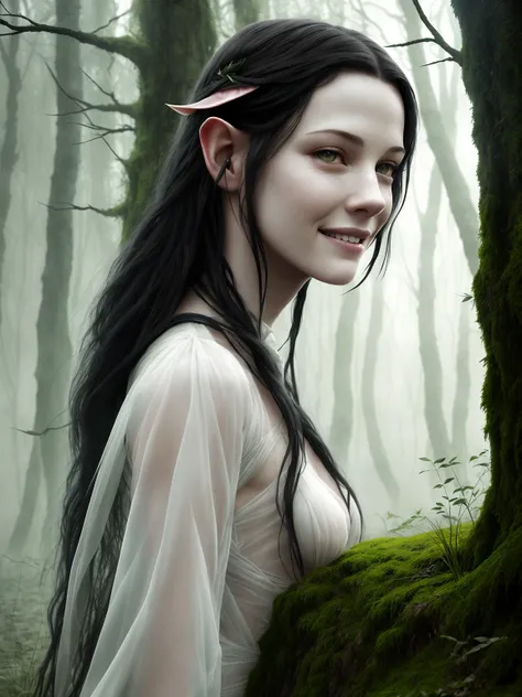 young Liv Tyler as Arwen from LOTR walks along the river, (elf ears), white skin, blush, (cheeky smile),
visible nipples through white transparent silk air dress
slate atmosphere, cinematic, dark shot, muted colors, film grainy, insane details, intricate details, hyperdetailed,
((cartoon style)), mystical, elegant, beautiful face, long black hair, moss forest
danger, (fear and horror), mordor, creepy, darkest terror background,
(detailed skin, skin texture), intricately detailed, fine details, hyperdetailed, raytracing, subsurface scattering, diffused soft lighting, shallow depth of field, by (Oliver Wetter)