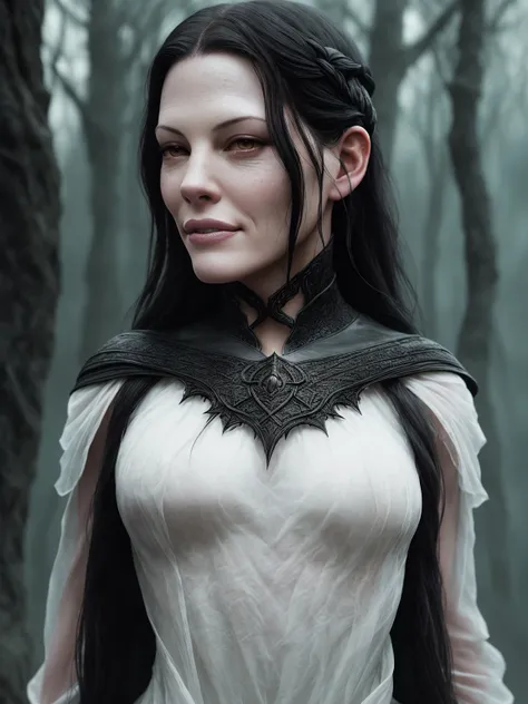(Liv Tyler:1.2) as Arwen from LOTR walks along the river, elf ears, white skin, blush, (cheeky smile),
visible nipples through white transparent silk air dress
slate atmosphere, cinematic, dark shot, muted colors, film grainy, insane details, intricate details, hyperdetailed,
((cartoon style)), mystical, elegant, beautiful face, long black hair,
danger, (fear and horror), mordor, creepy, darkest terror background,
(detailed skin, skin texture), intricately detailed, fine details, hyperdetailed, raytracing, subsurface scattering, diffused soft lighting, shallow depth of field, by (Oliver Wetter)
Intricate, High Detail, Sharp focus, dramatic, photorealistic painting art by midjourney and greg rutkowski,