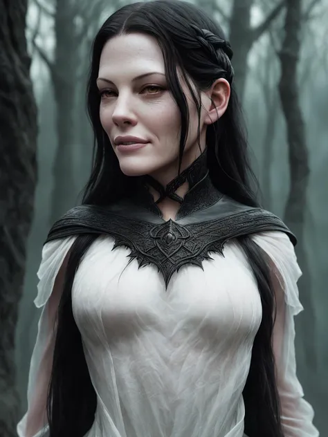 (Liv Tyler:1.2) as Arwen from LOTR walks along the river, elf ears, white skin, blush, (cheeky smile),
visible nipples through white transparent silk air dress
slate atmosphere, cinematic, dark shot, muted colors, film grainy, insane details, intricate details, hyperdetailed,
((cartoon style)), mystical, elegant, beautiful face, long black hair,
danger, (fear and horror), mordor, creepy, darkest terror background,
(detailed skin, skin texture), intricately detailed, fine details, hyperdetailed, raytracing, subsurface scattering, diffused soft lighting, shallow depth of field, by (Oliver Wetter)
Intricate, High Detail, Sharp focus, dramatic, photorealistic painting art by midjourney and greg rutkowski,