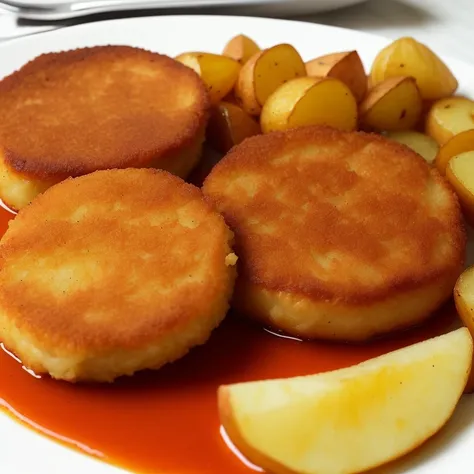 4k, juicy fried cutlet with fried potatoes in sauce
