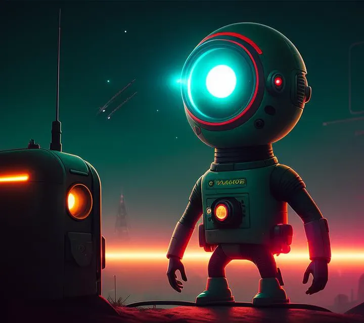 Photo of simon stalenhag, space gecko, wearing an eye patch, cyber punk style, depth of field