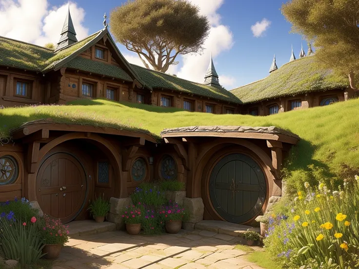 the lord of the rings, hobbiton, hdr, raw, detailed, intricate details, Craig Mullins