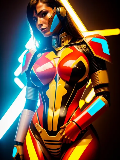 analog style, photo of of a random nude sexy mecha warrior woman, multicolor zebra stripes bodypaint, taken on a sony a9 II, soft lighting, photorealistic, real skin texture with pores and freckles