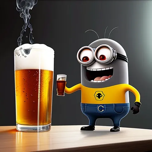 minion shrieking and gnashing its teeth, In a glass flask, digital art by greg rutkowski, In a glass flask with beer,